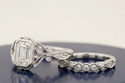 EMERALD-CUT DIAMOND VINTAGE RING SET