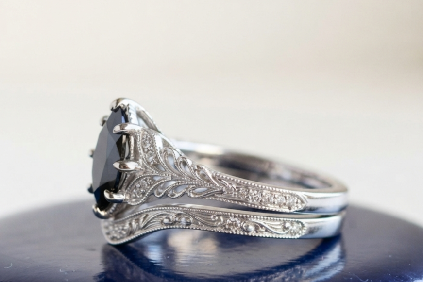 BLACK MARQUISE-CUT VINTAGE RING SET
