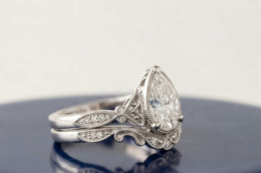 PEAR DIAMOND VINTAGE RING SET