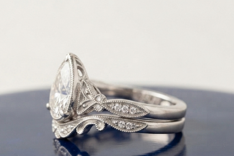 PEAR DIAMOND VINTAGE RING SET