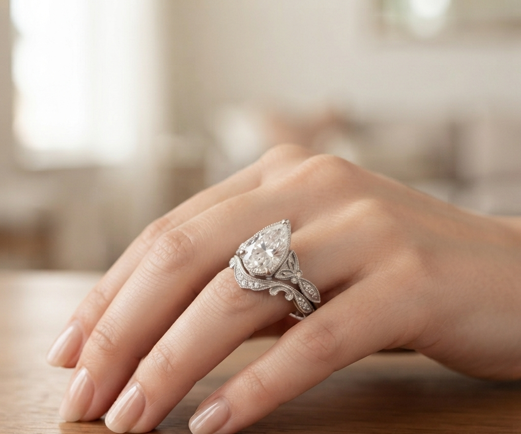 PEAR DIAMOND VINTAGE RING SET