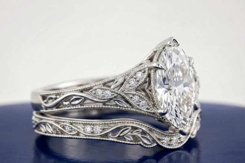 VINTAGE MARQUISE DIAMOND RING SET