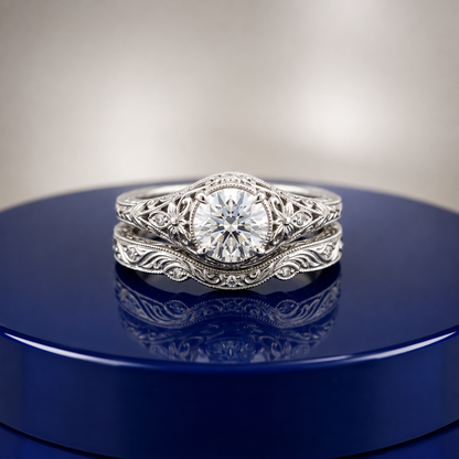 VINTAGE ROUND DIAMOND RING SET