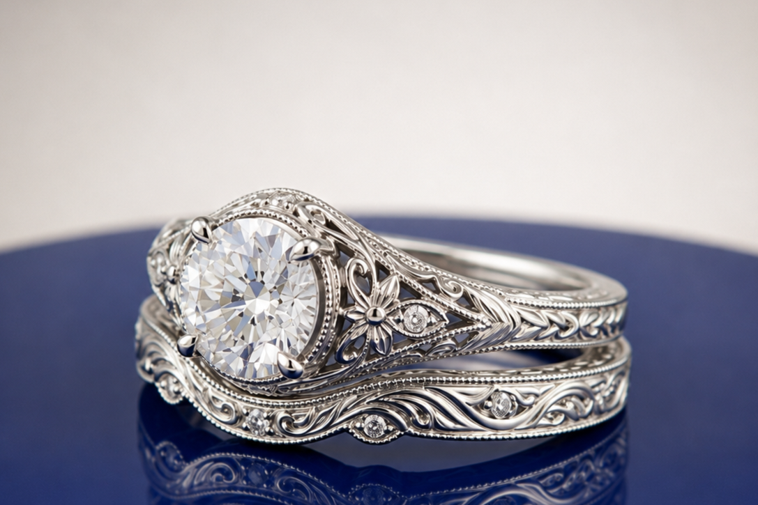 VINTAGE ROUND DIAMOND RING SET