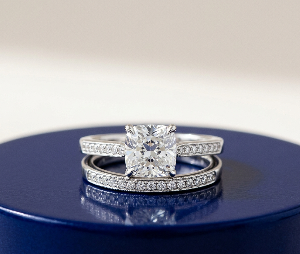 CUSHION DIAMOND VINTAGE RING SET