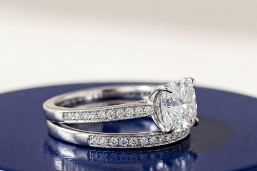 CUSHION DIAMOND VINTAGE RING SET