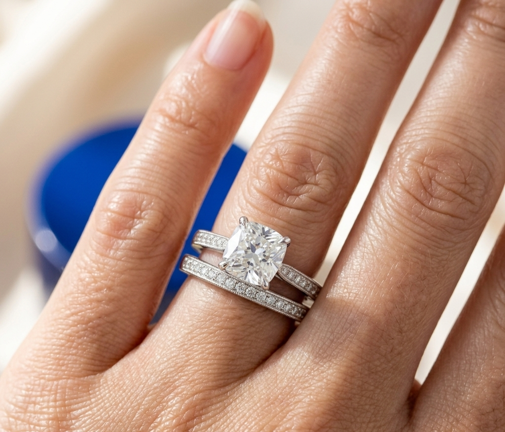 CUSHION DIAMOND VINTAGE RING SET