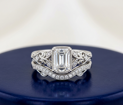 VINTAGE EMERALD DIAMOND RING SET