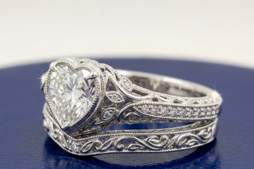 VINTAGE HEART DIAMOND RING SET