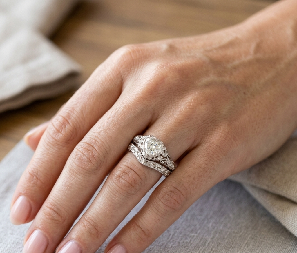 VINTAGE HEART DIAMOND RING SET