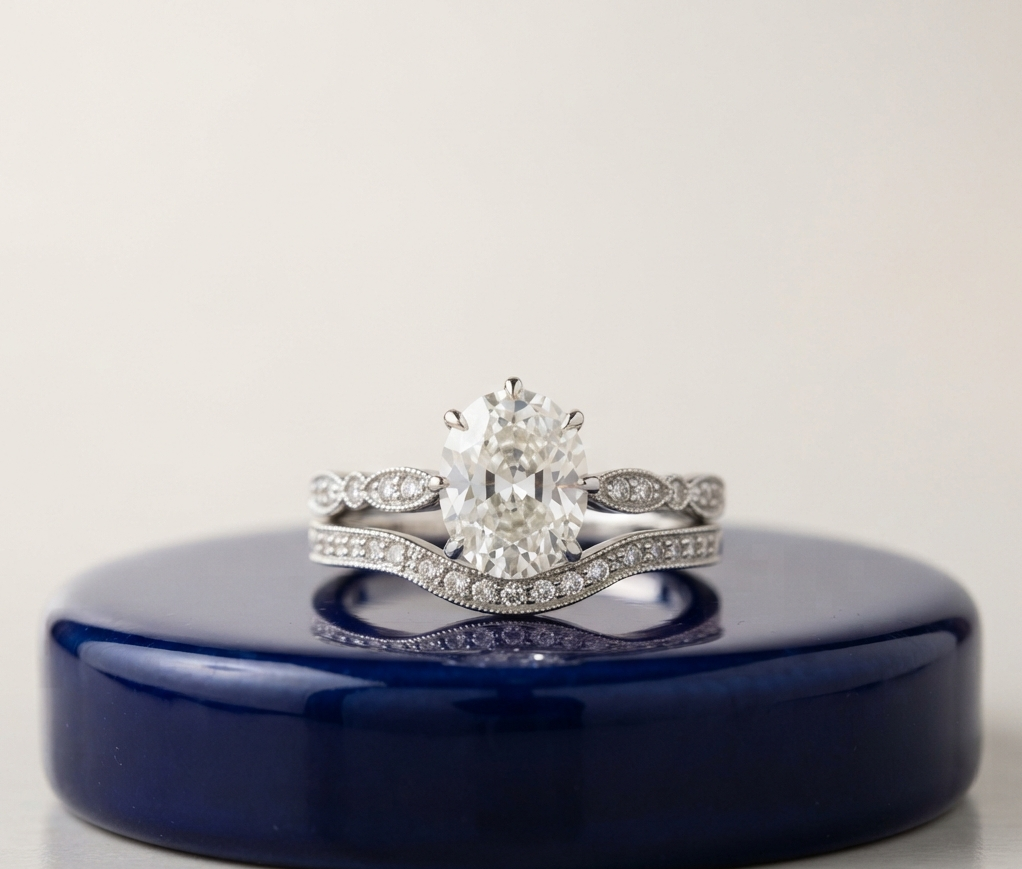 VINTAGE OVAL DIAMOND RING SET