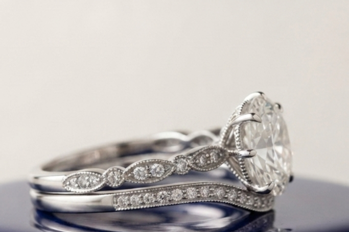 VINTAGE OVAL DIAMOND RING SET
