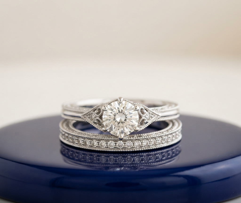 VINTAGE ROUND DIAMOND RING SET