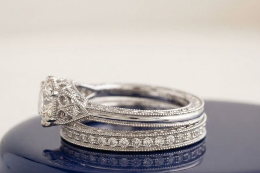 VINTAGE ROUND DIAMOND RING SET