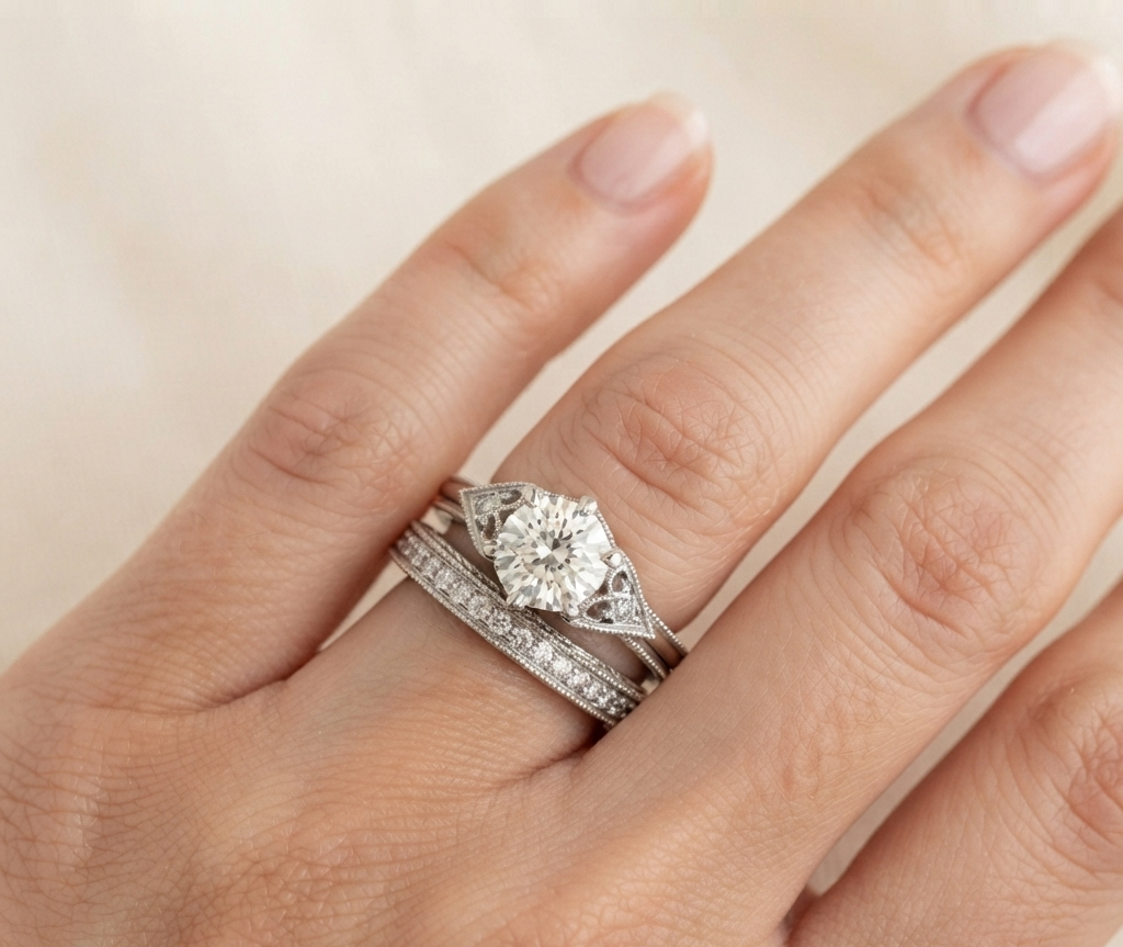 VINTAGE ROUND DIAMOND RING SET