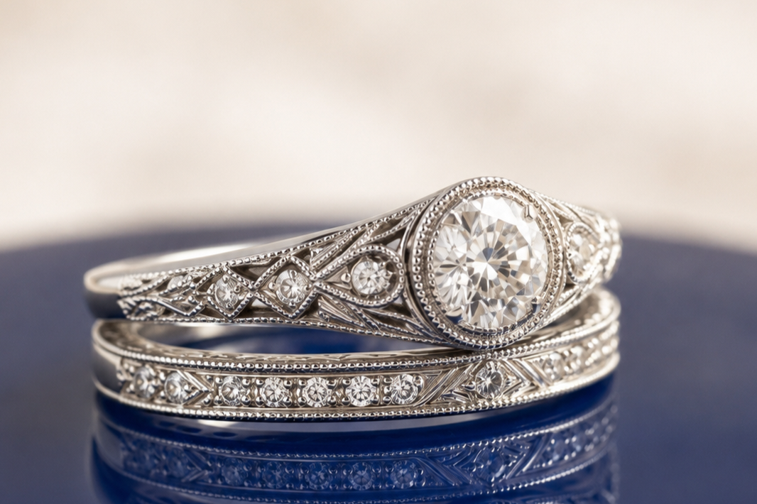 ROUND DIAMOND VINTAGE RING SET