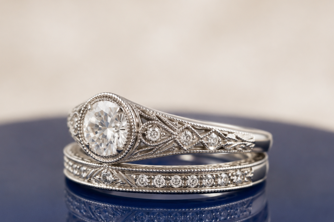 ROUND DIAMOND VINTAGE RING SET
