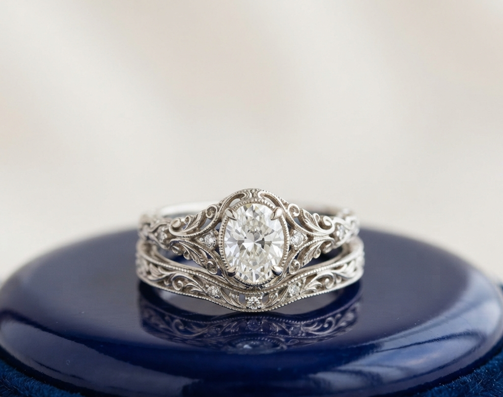 OVAL DIAMOND VINTAGE RING SET