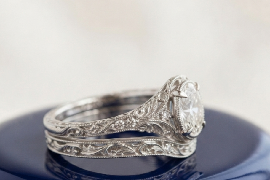 OVAL DIAMOND VINTAGE RING SET