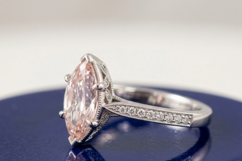 PINK MARQUISE-CUT SOLITAIRE ENGAGEMENT RING