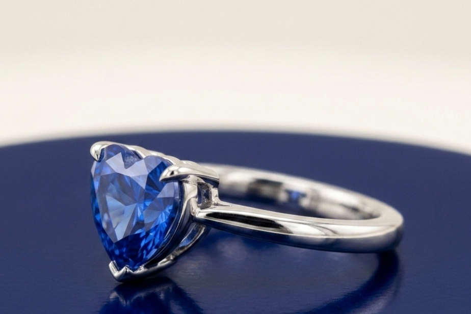 BLUE SAPPHIRE HEART-CUT SOLITAIRE ENGAGEMENT RING