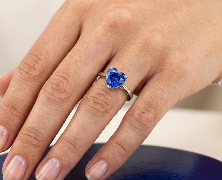BLUE SAPPHIRE HEART-CUT SOLITAIRE ENGAGEMENT RING