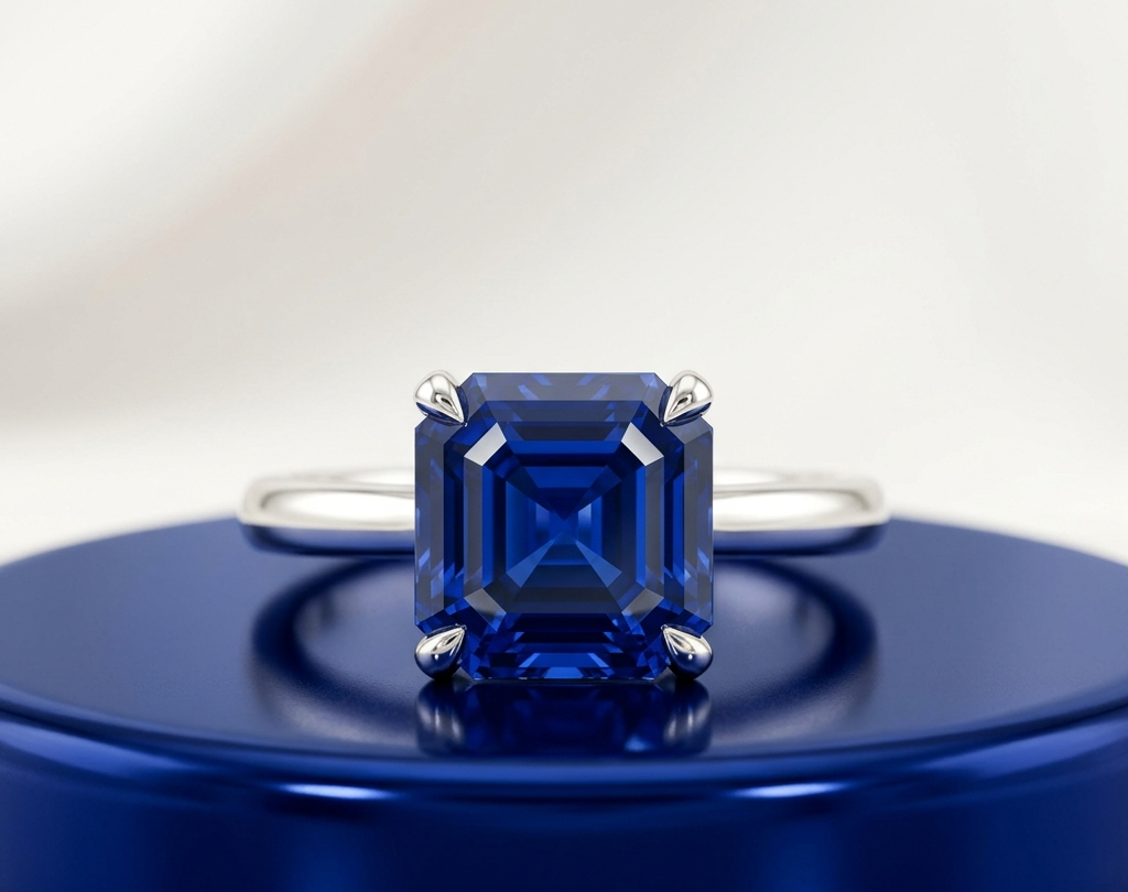 BLUE SAPPHIRE ASSCHER-CUT SOLITAIRE ENGAGEMENT RING
