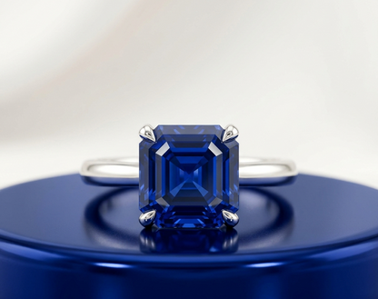 BLUE SAPPHIRE ASSCHER-CUT SOLITAIRE ENGAGEMENT RING