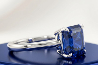 BLUE SAPPHIRE ASSCHER-CUT SOLITAIRE ENGAGEMENT RING