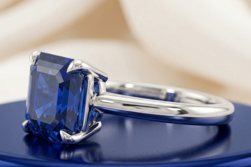 BLUE SAPPHIRE ASSCHER-CUT SOLITAIRE ENGAGEMENT RING