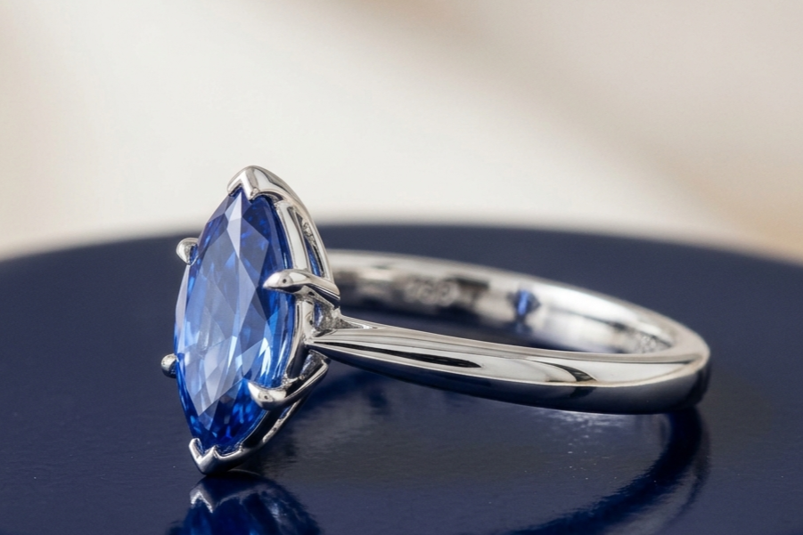 BLUE SAPPHIRE MARQUISE-CUT SOLITAIRE ENGAGEMENT RING