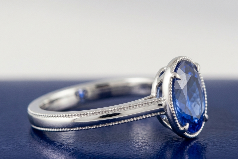 BLUE SAPPHIRE OVAL-CUT SOLITAIRE ENGAGEMENT RING