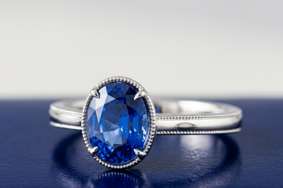 BLUE SAPPHIRE OVAL-CUT SOLITAIRE ENGAGEMENT RING