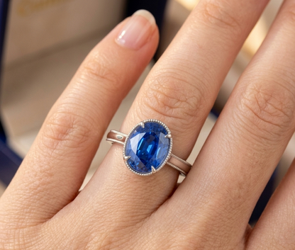 BLUE SAPPHIRE OVAL-CUT SOLITAIRE ENGAGEMENT RING