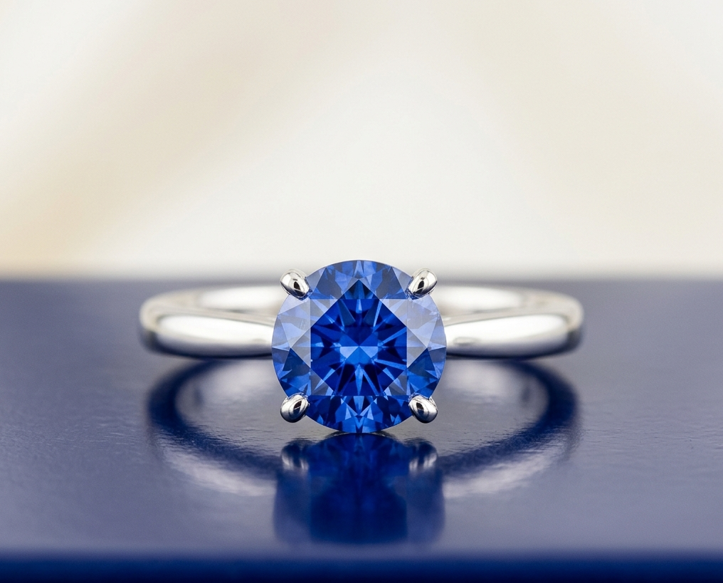 BLUE SAPPHIRE ROUND-CUT SOLITAIRE ENGAGEMENT RING