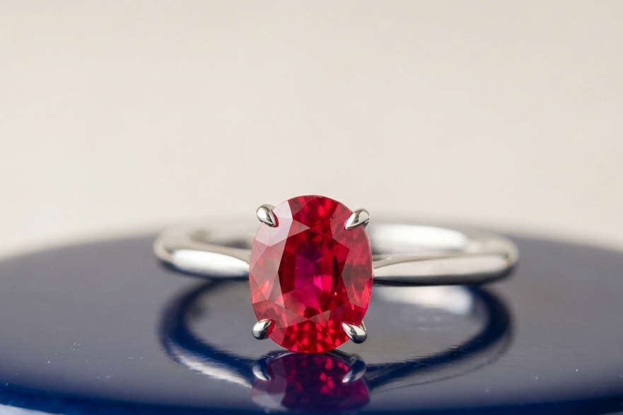 RUBY OVAL-CUT SOLITAIRE ENGAGEMENT RING