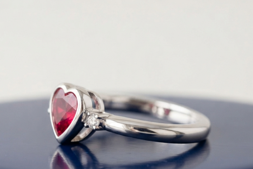 RUBY HEART-CUT SOLITAIRE ENGAGEMENT RING