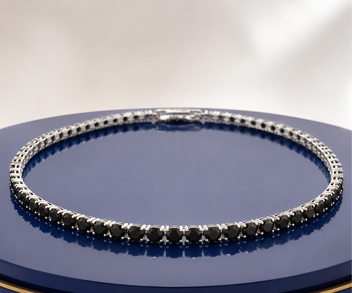 BLACK ROUND-CUT TENNIS NECKLACE