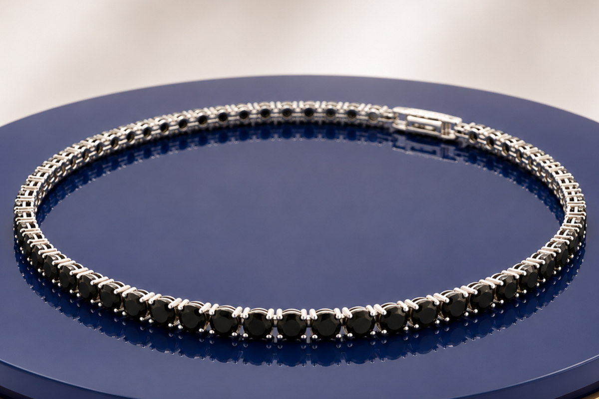 BLACK ROUND-CUT TENNIS NECKLACE