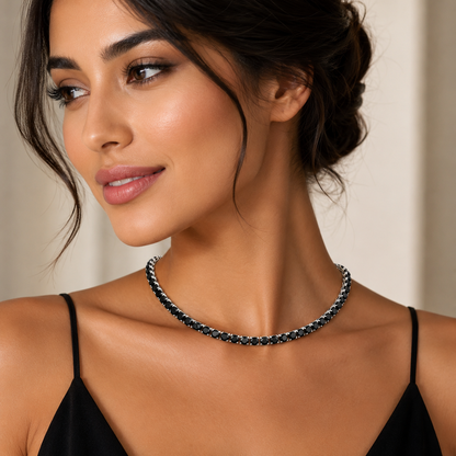 BLACK ROUND-CUT TENNIS NECKLACE