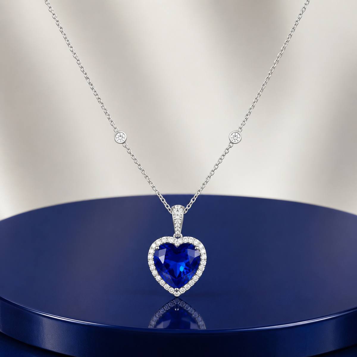 BLUE SAPPHIRE HEART-CUT PENDANT NECKLACE
