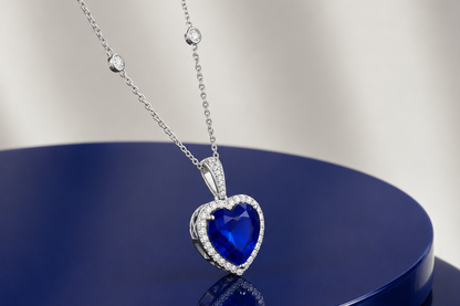 BLUE SAPPHIRE HEART-CUT PENDANT NECKLACE