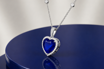 BLUE SAPPHIRE HEART-CUT PENDANT NECKLACE