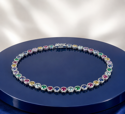 MULTI-GEMSTONE TENNIS NECKLACE`