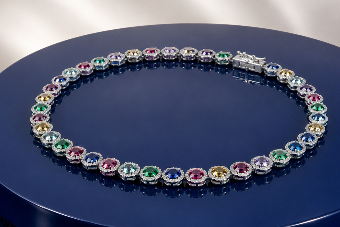 MULTI-GEMSTONE TENNIS NECKLACE`