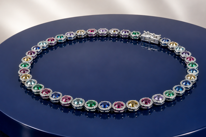 MULTI-GEMSTONE TENNIS NECKLACE`
