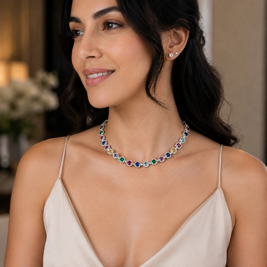 MULTI-GEMSTONE TENNIS NECKLACE`