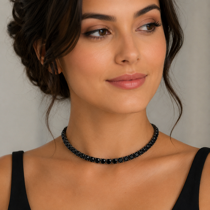 BLACK ROUND-CUT TENNIS NECKLACE