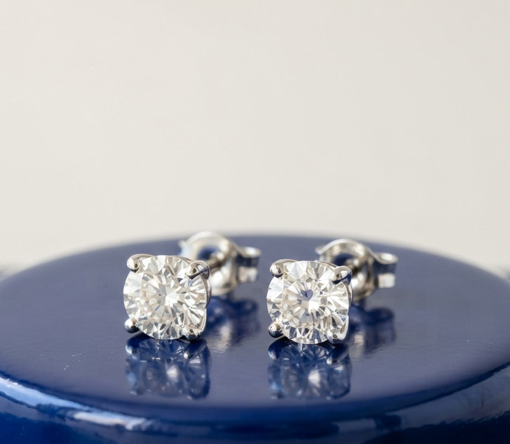ROUND SOLITAIRE STUD EARINGS