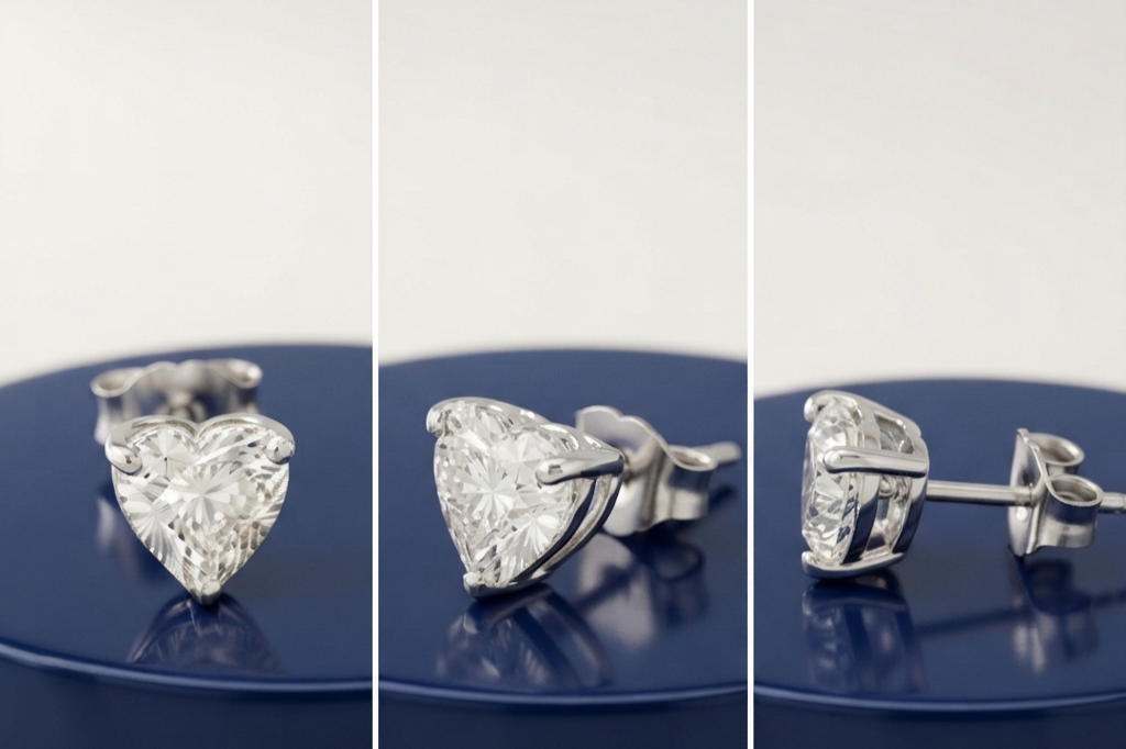 HEART SOLITAIRE STUD EARINGS